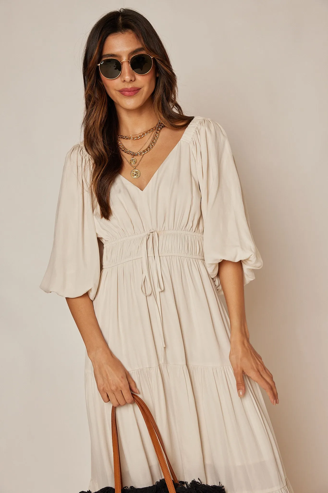 Libbie Silky Balloon Sleeve Midi Dress