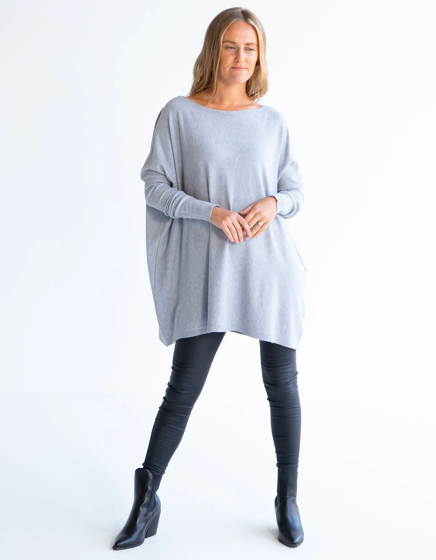 Marley Oversize Cotton Knit Jumper in Light Grey
