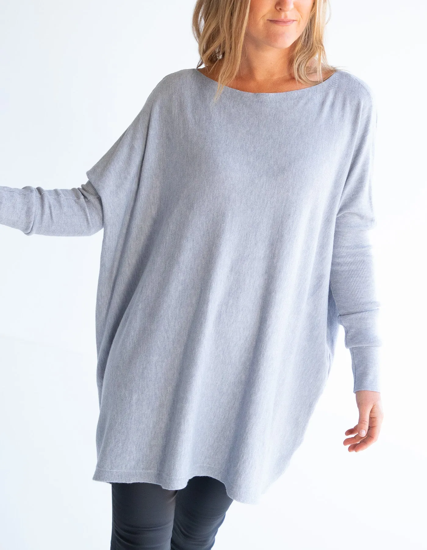 Marley Oversize Cotton Knit Jumper in Light Grey