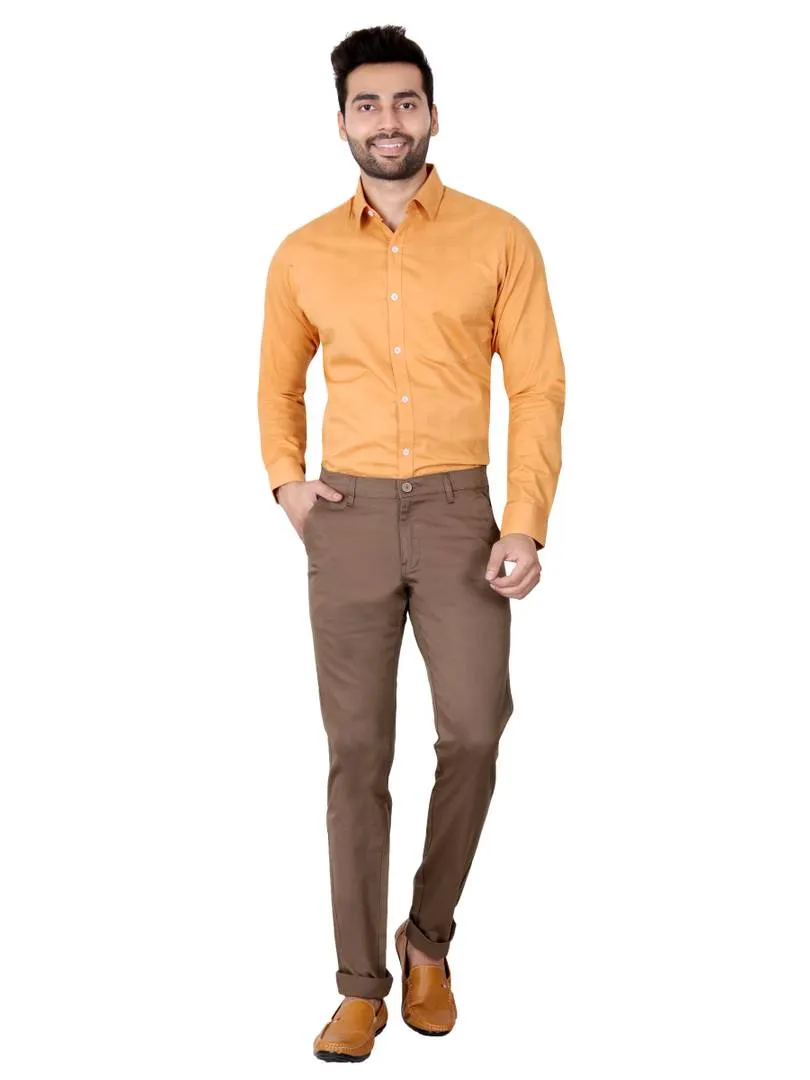 Men's Brown Cotton Solid Slim Fit Chinos