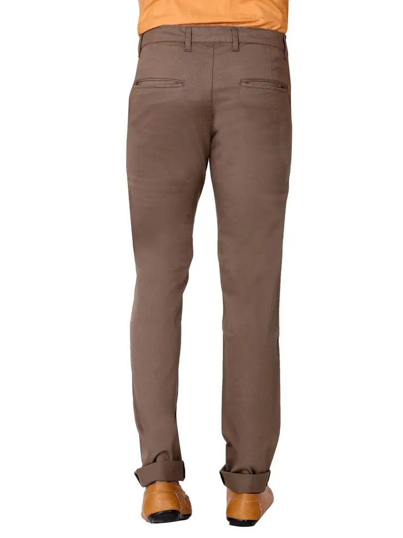 Men's Brown Cotton Solid Slim Fit Chinos