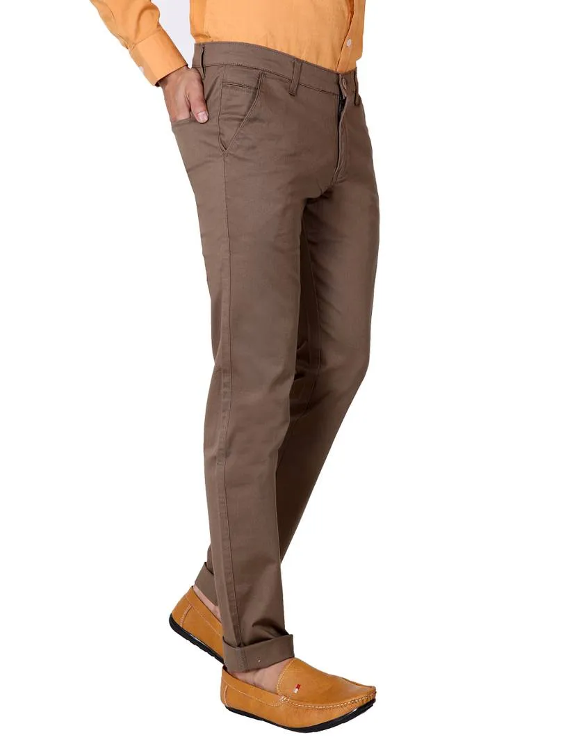 Men's Brown Cotton Solid Slim Fit Chinos