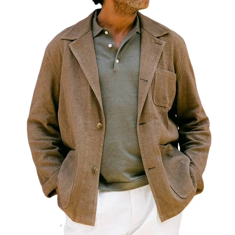 Men's Casual Comfort Linen Lapel Single Breasted Blazer 13301911F