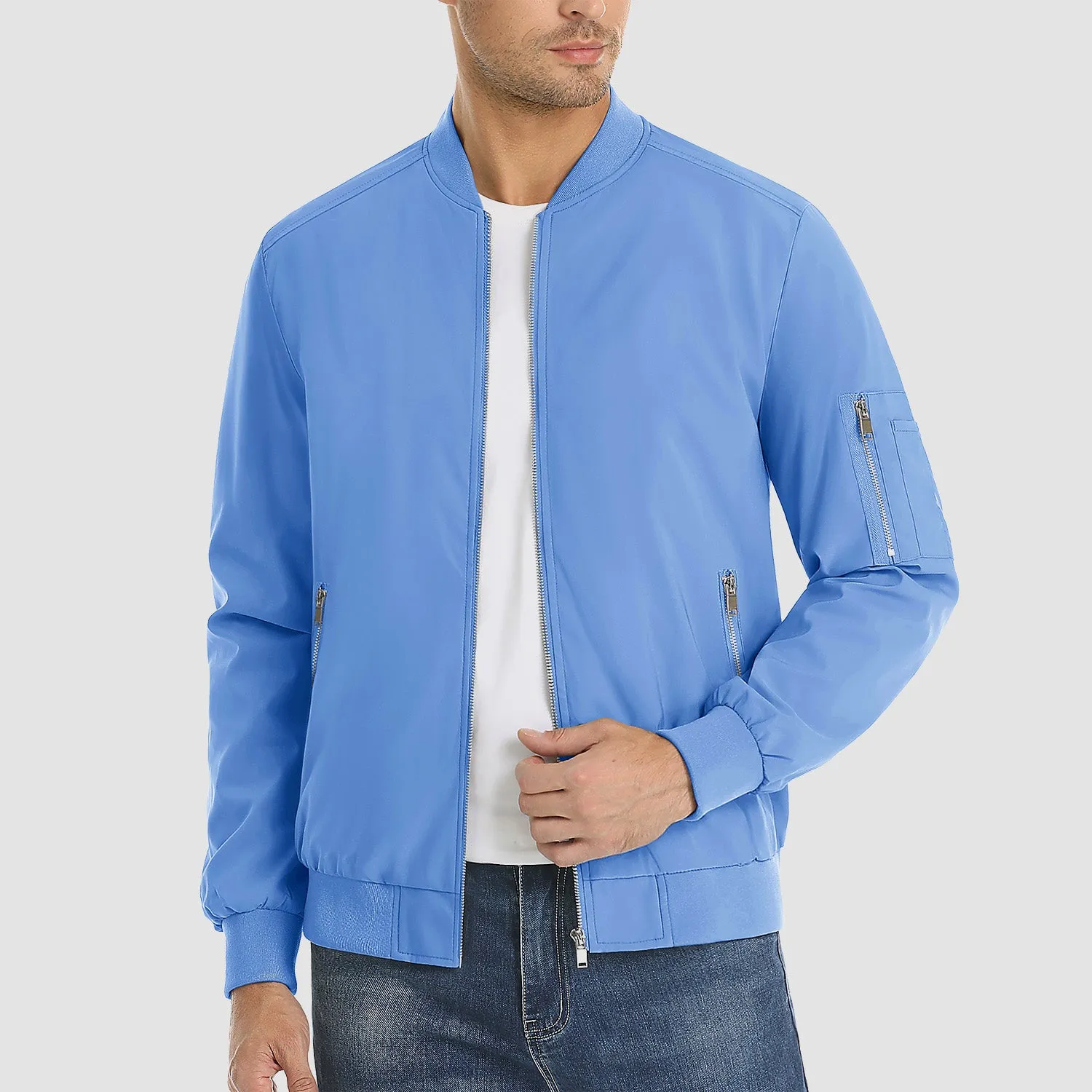 Men's Lightweight Zip-Up Bomber Jacket - Casual Spring Windbreaker
