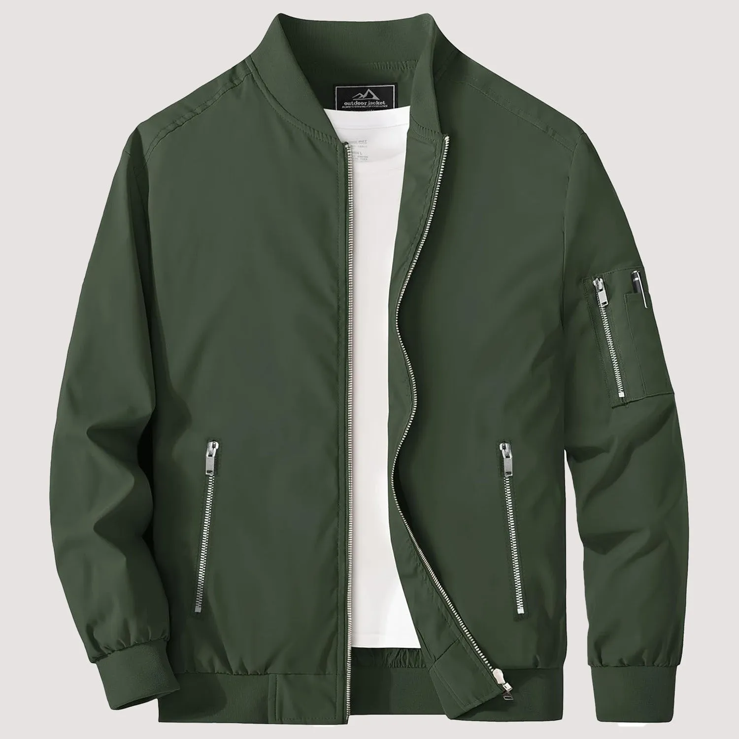 Men's Lightweight Zip-Up Bomber Jacket - Casual Spring Windbreaker