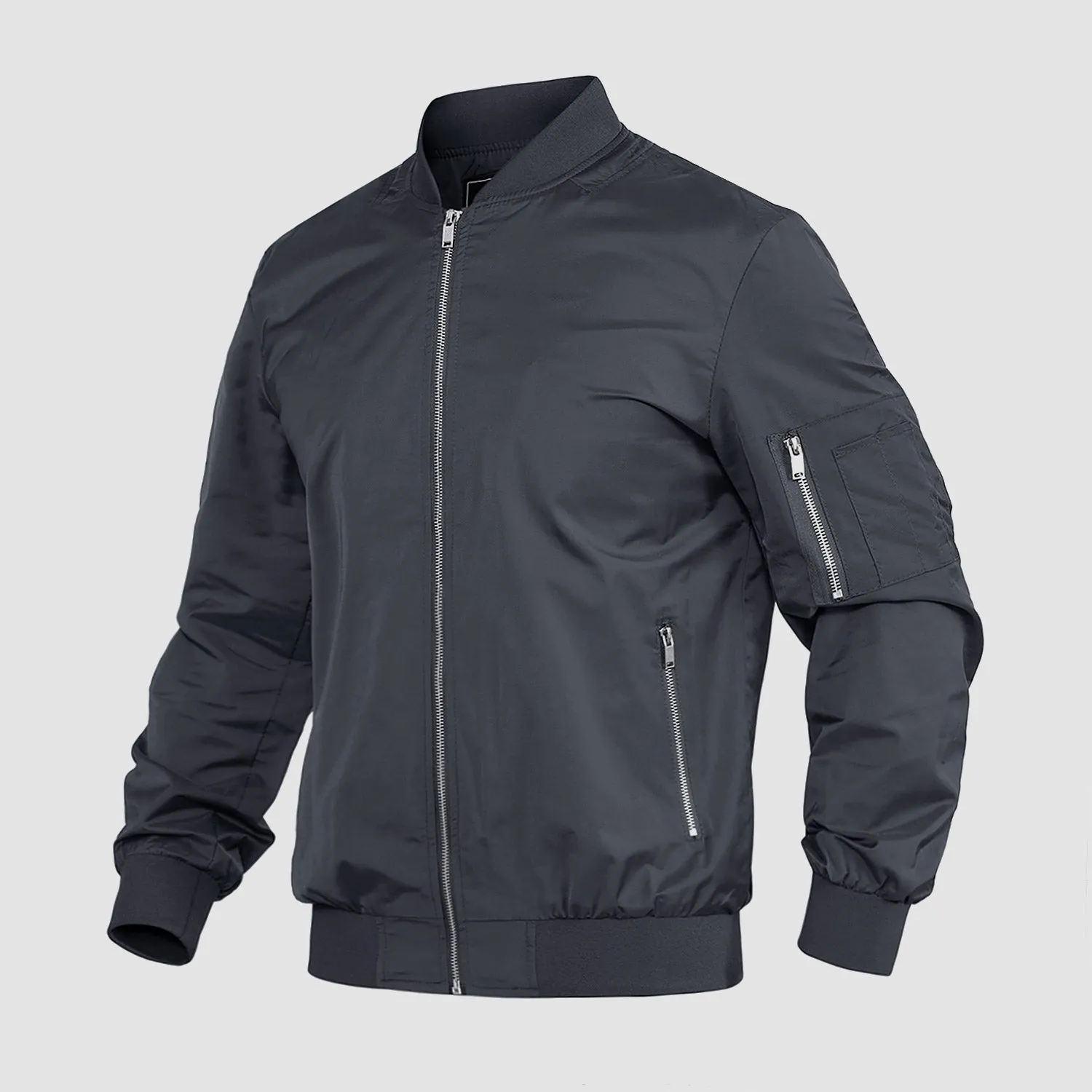 Men's Lightweight Zip-Up Bomber Jacket - Casual Spring Windbreaker