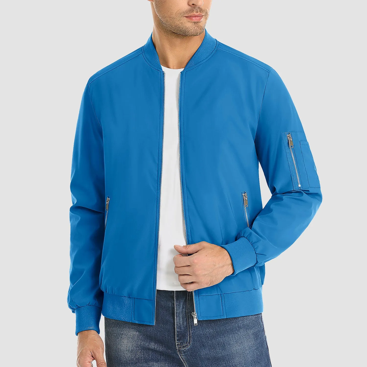 Men's Lightweight Zip-Up Bomber Jacket - Casual Spring Windbreaker