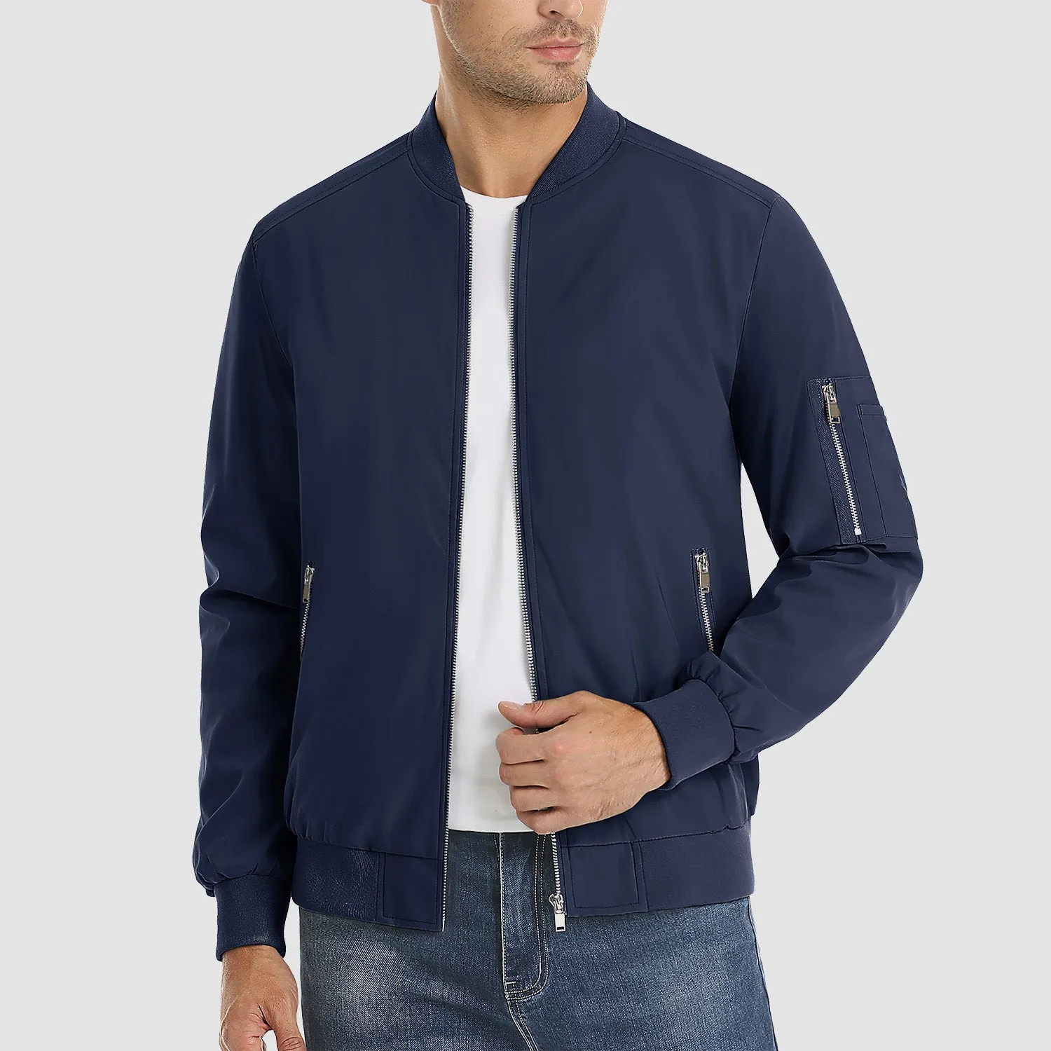 Men's Lightweight Zip-Up Bomber Jacket - Casual Spring Windbreaker