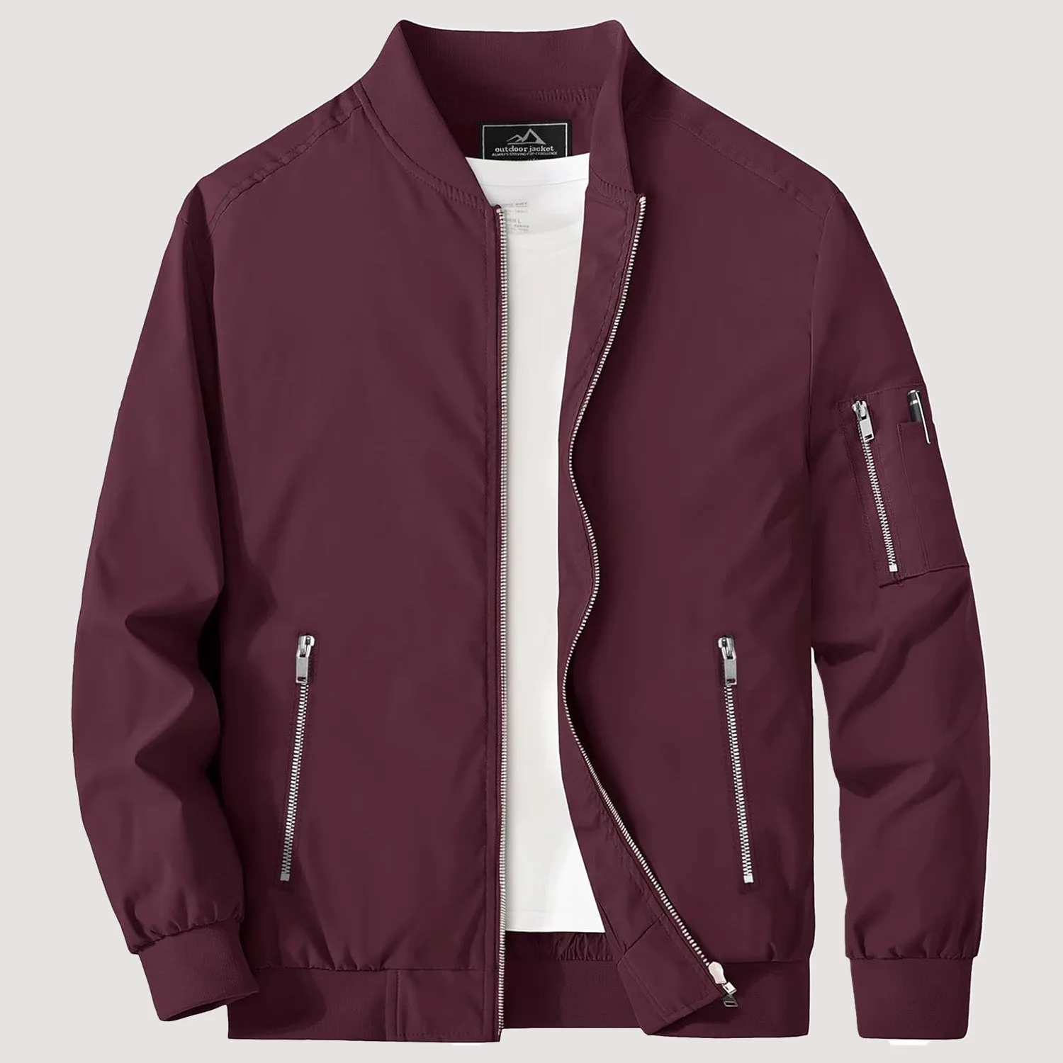 Men's Lightweight Zip-Up Bomber Jacket - Casual Spring Windbreaker