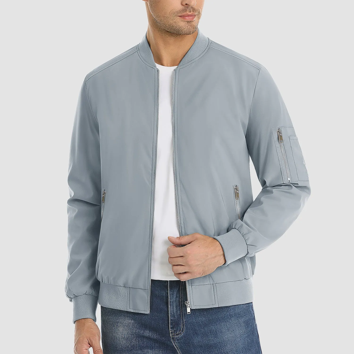 Men's Lightweight Zip-Up Bomber Jacket - Casual Spring Windbreaker