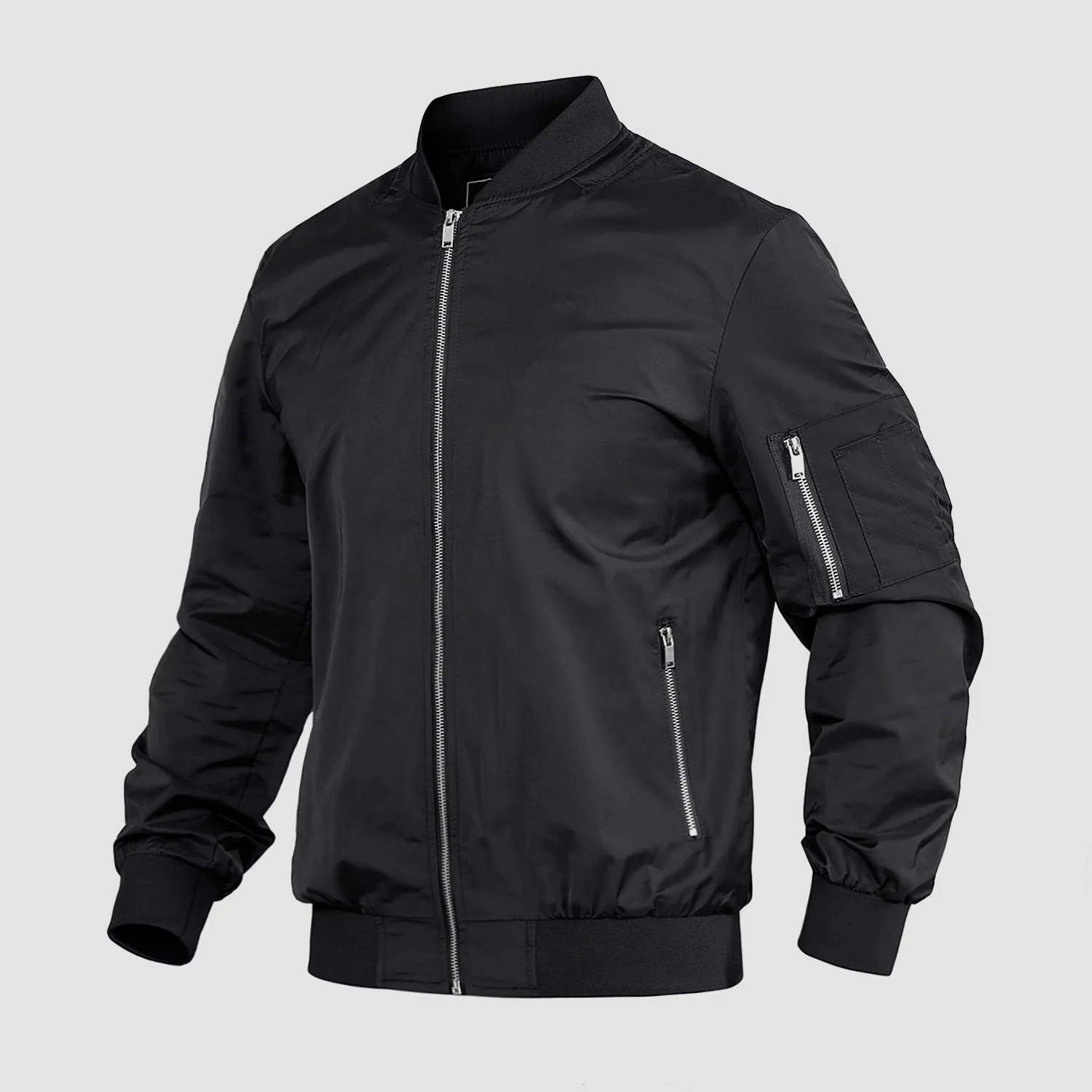 Men's Lightweight Zip-Up Bomber Jacket - Casual Spring Windbreaker