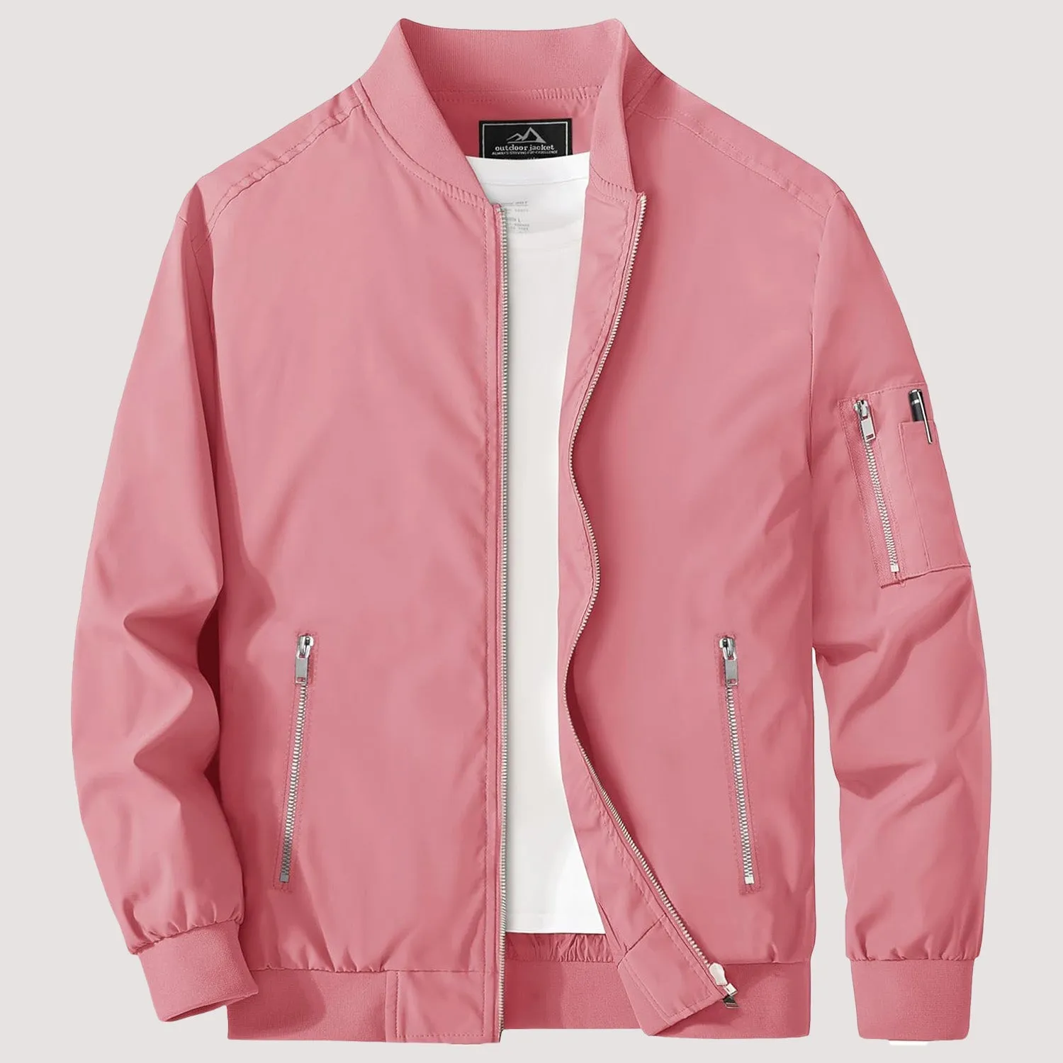 Men's Lightweight Zip-Up Bomber Jacket - Casual Spring Windbreaker