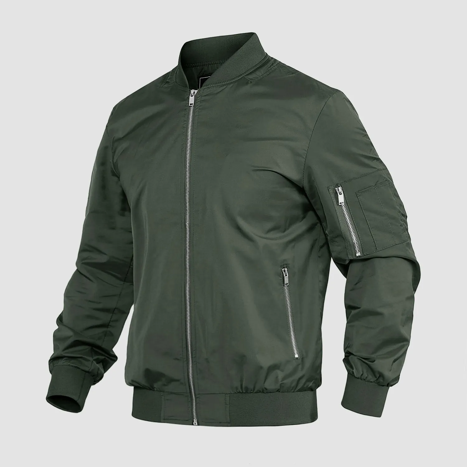 Men's Lightweight Zip-Up Bomber Jacket - Casual Spring Windbreaker