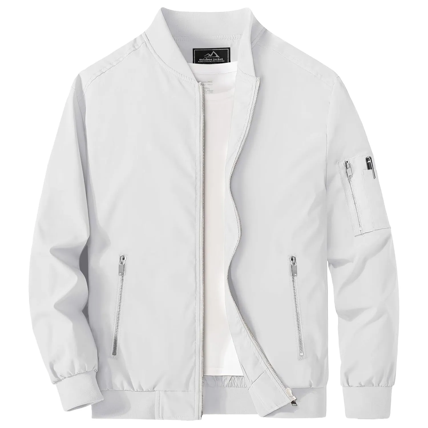 Men's Lightweight Zip-Up Bomber Jacket - Casual Spring Windbreaker