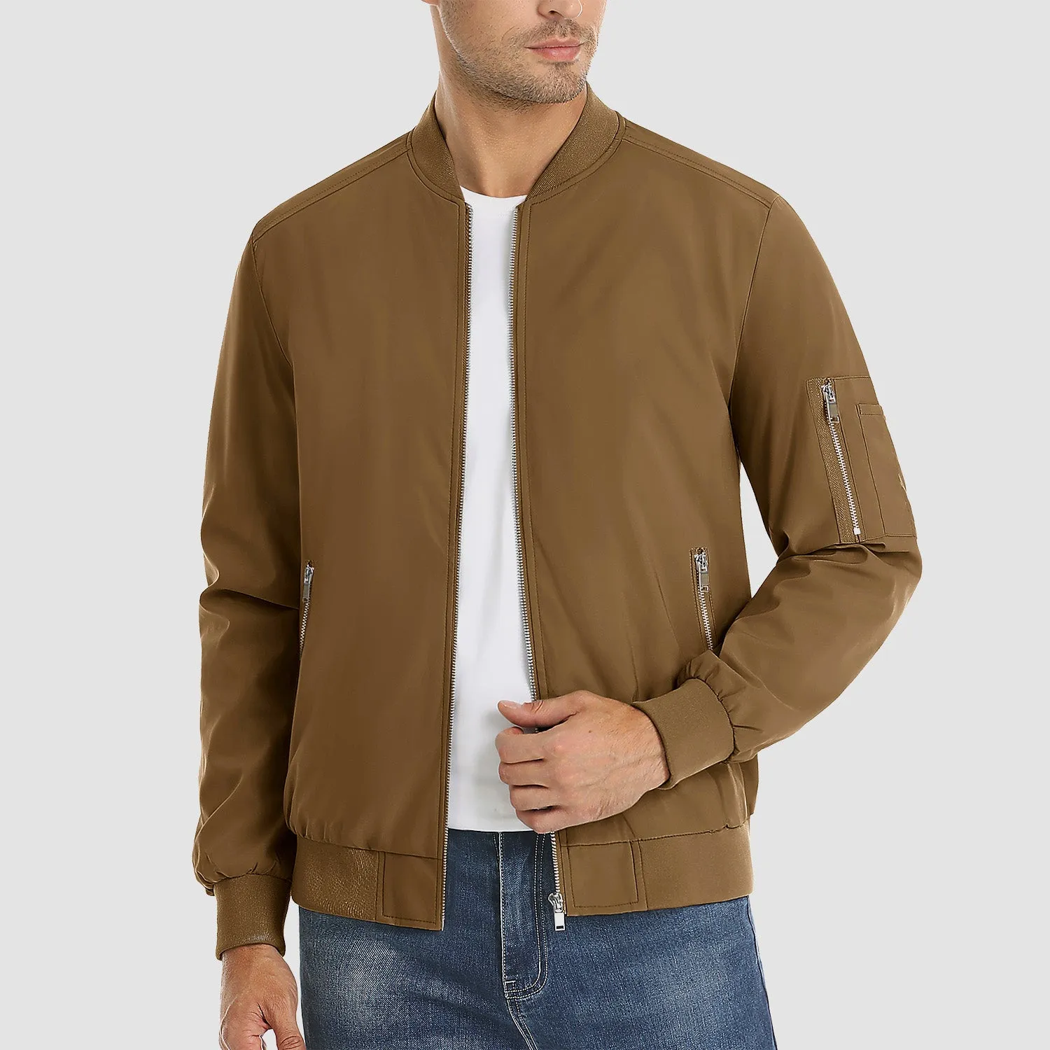 Men's Lightweight Zip-Up Bomber Jacket - Casual Spring Windbreaker