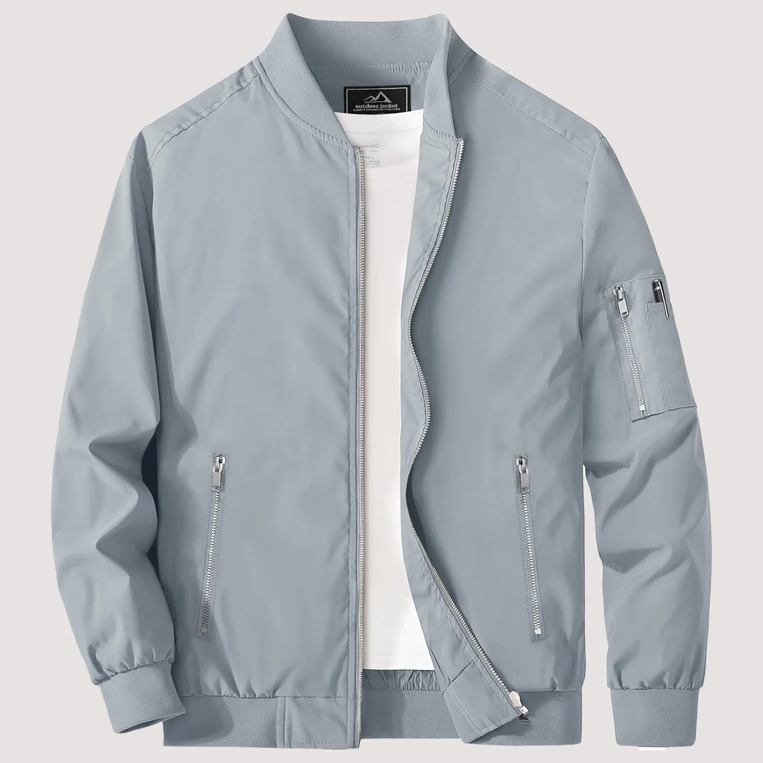Men's Lightweight Zip-Up Bomber Jacket - Casual Spring Windbreaker