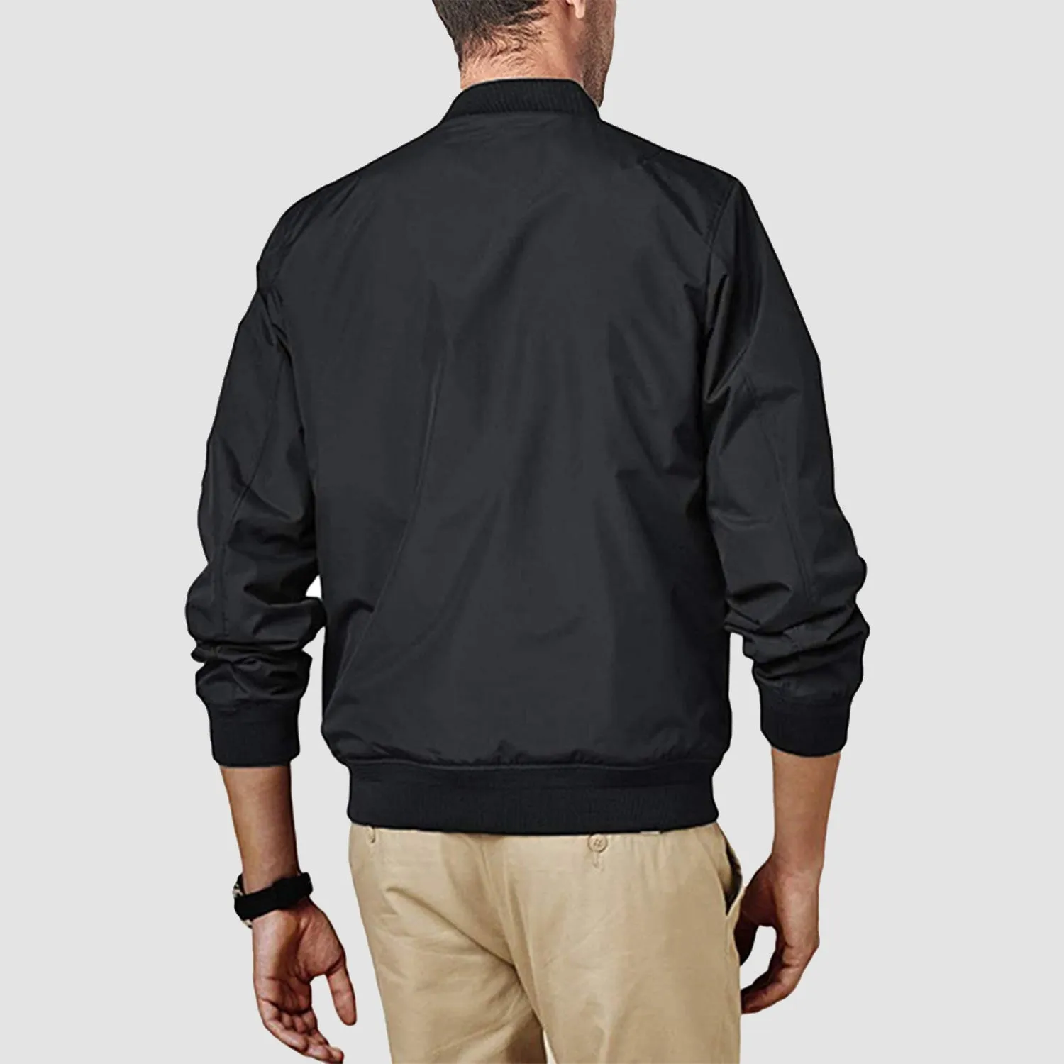 Men's Lightweight Zip-Up Bomber Jacket - Casual Spring Windbreaker