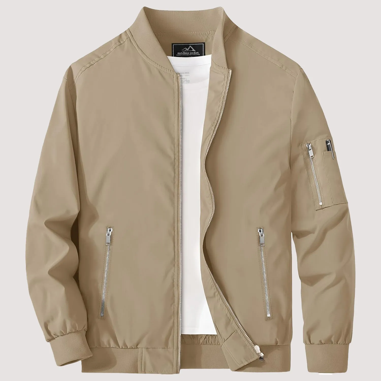 Men's Lightweight Zip-Up Bomber Jacket - Casual Spring Windbreaker