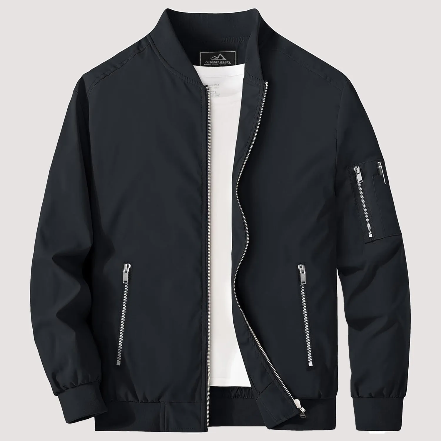 Men's Lightweight Zip-Up Bomber Jacket - Casual Spring Windbreaker