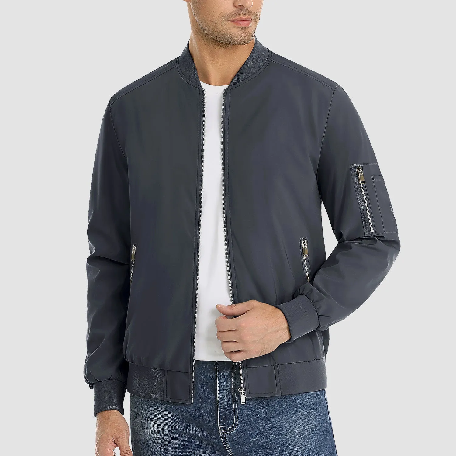 Men's Lightweight Zip-Up Bomber Jacket - Casual Spring Windbreaker