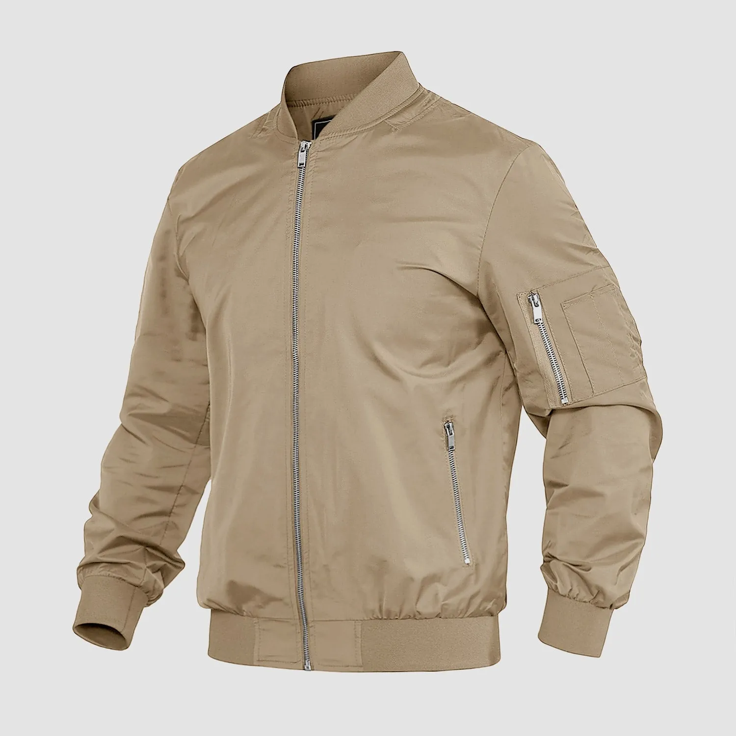 Men's Lightweight Zip-Up Bomber Jacket - Casual Spring Windbreaker