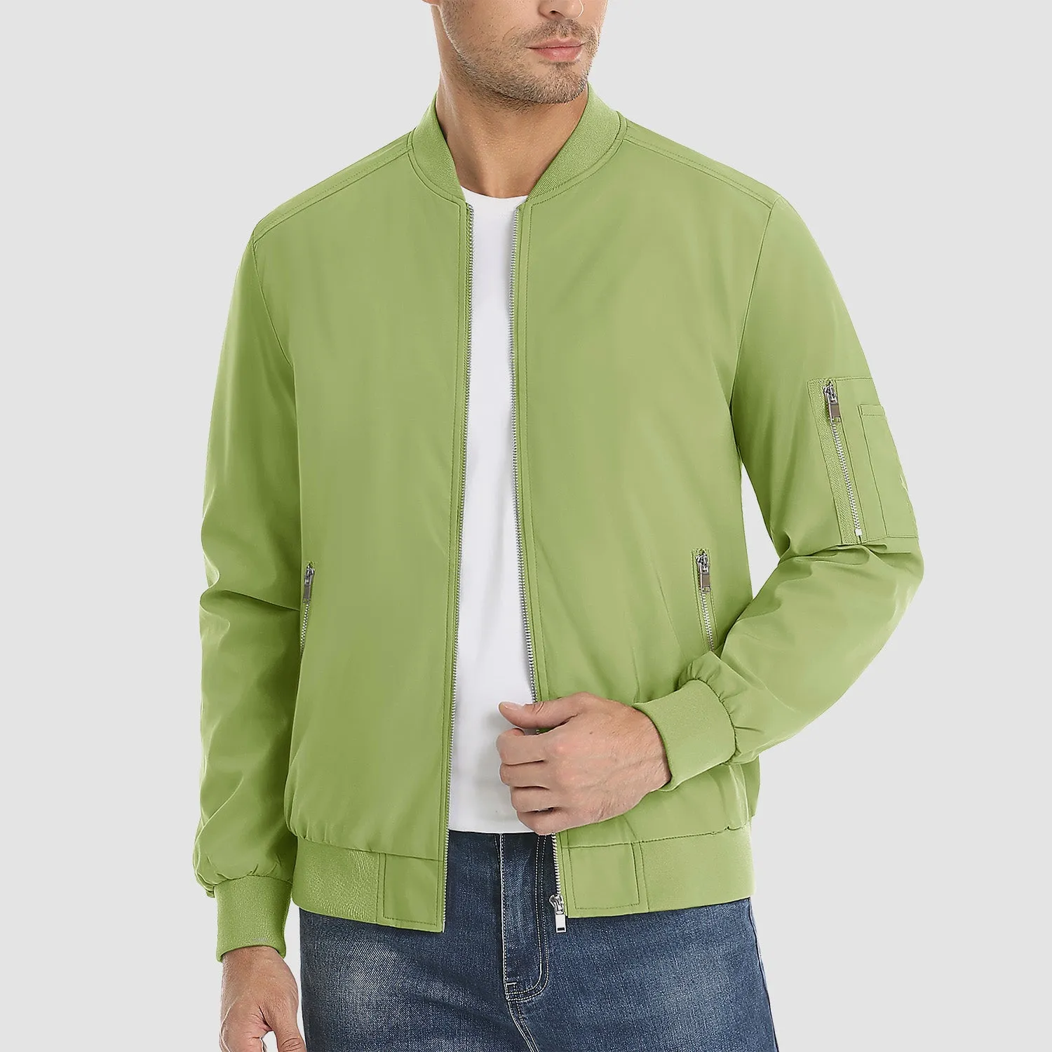 Men's Lightweight Zip-Up Bomber Jacket - Casual Spring Windbreaker