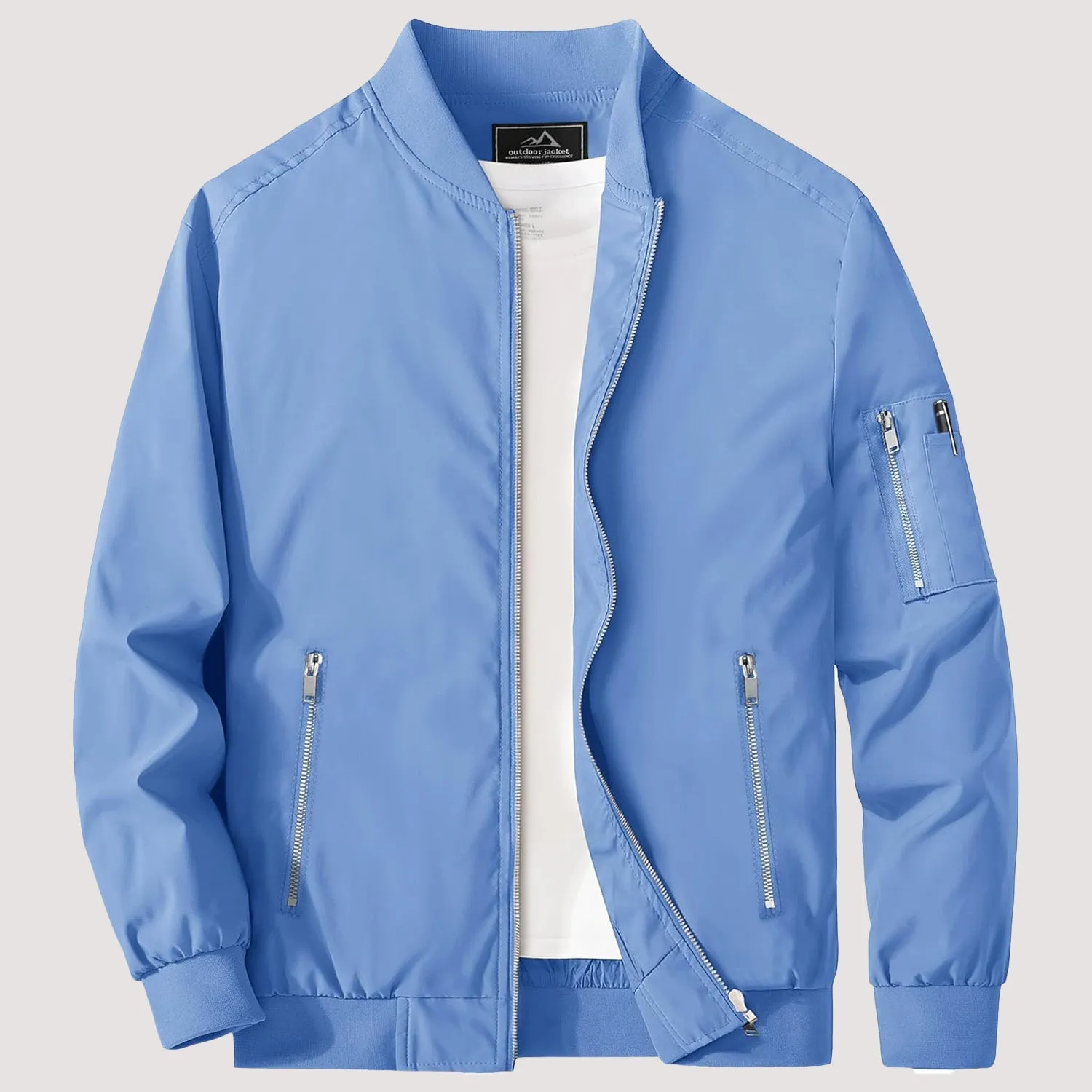 Men's Lightweight Zip-Up Bomber Jacket - Casual Spring Windbreaker