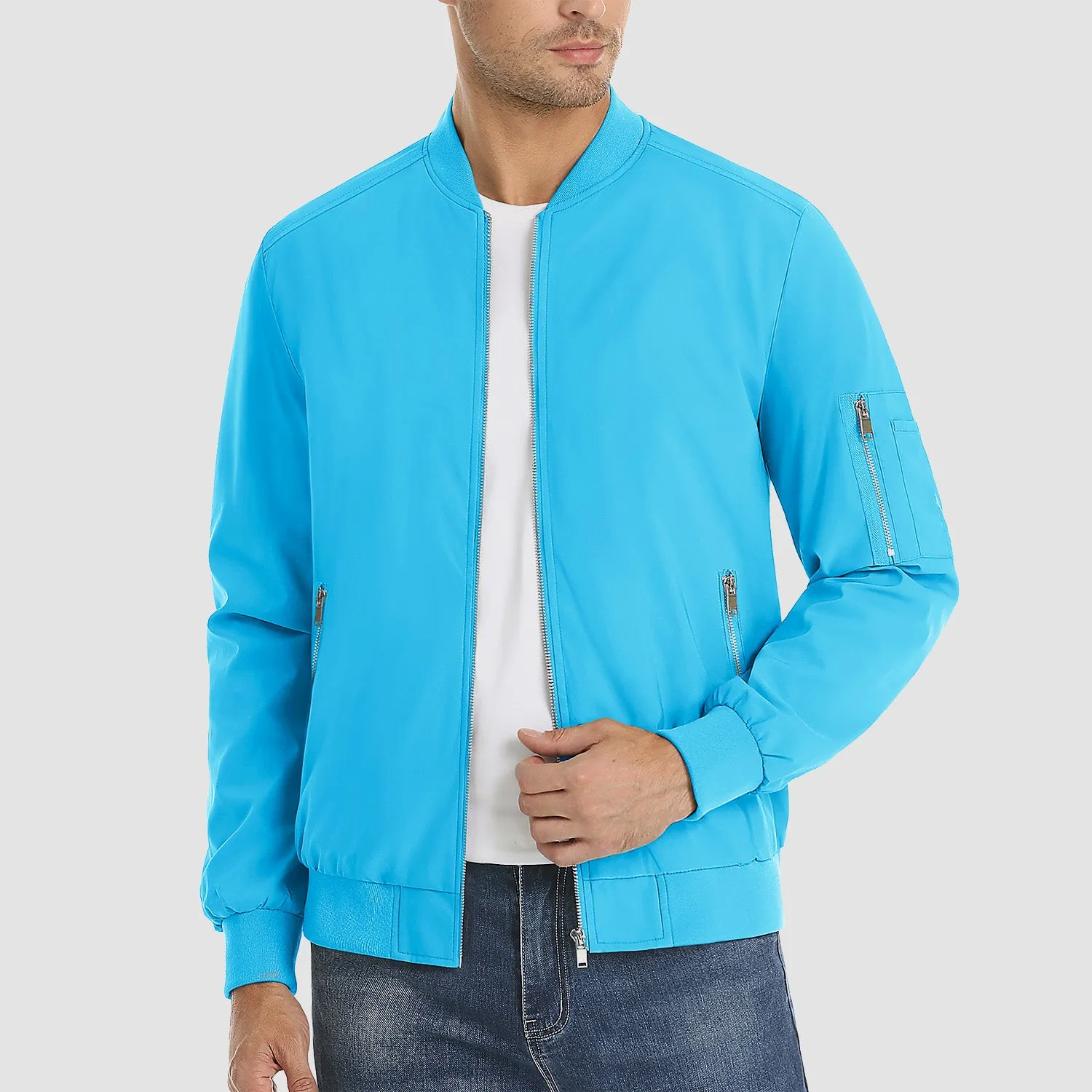 Men's Lightweight Zip-Up Bomber Jacket - Casual Spring Windbreaker