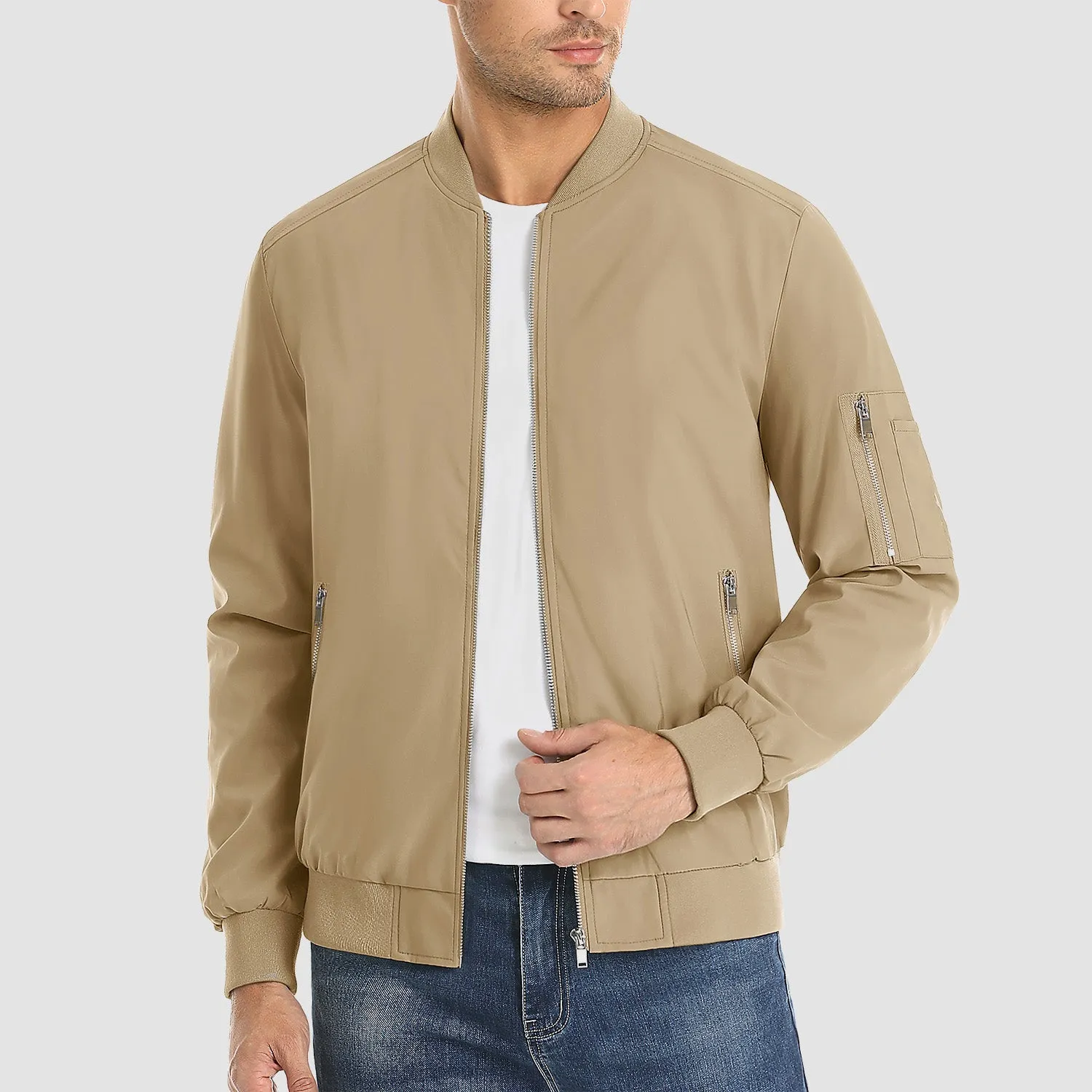 Men's Lightweight Zip-Up Bomber Jacket - Casual Spring Windbreaker