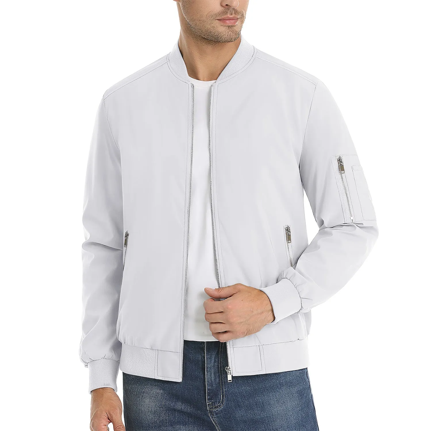 Men's Lightweight Zip-Up Bomber Jacket - Casual Spring Windbreaker