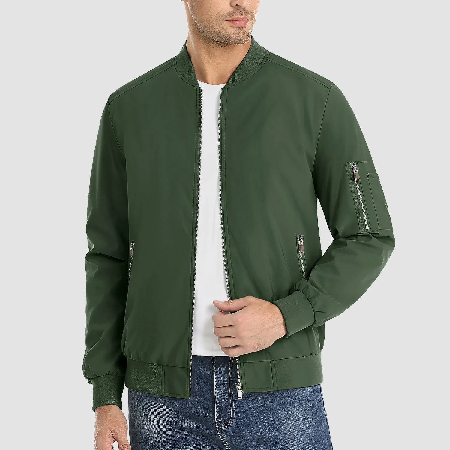 Men's Lightweight Zip-Up Bomber Jacket - Casual Spring Windbreaker