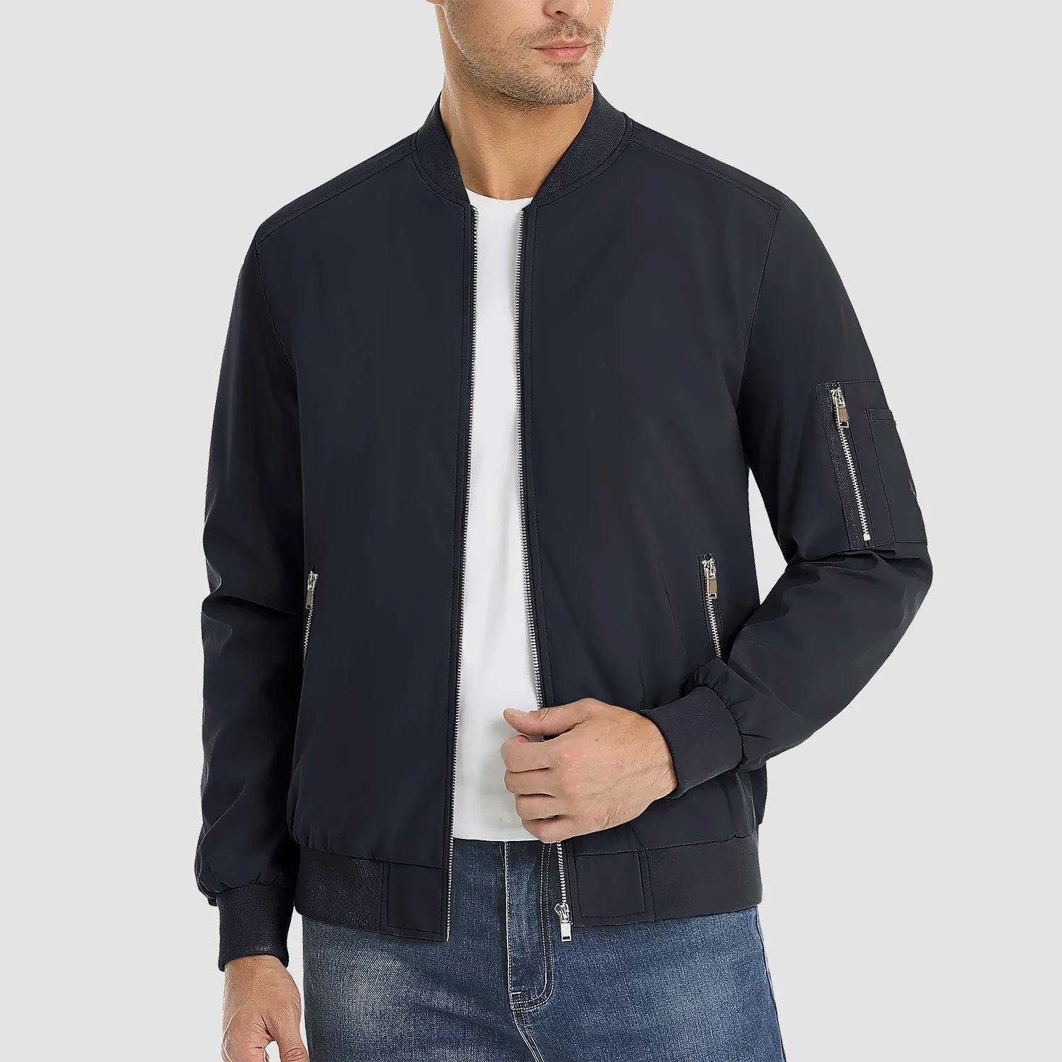 Men's Lightweight Zip-Up Bomber Jacket - Casual Spring Windbreaker