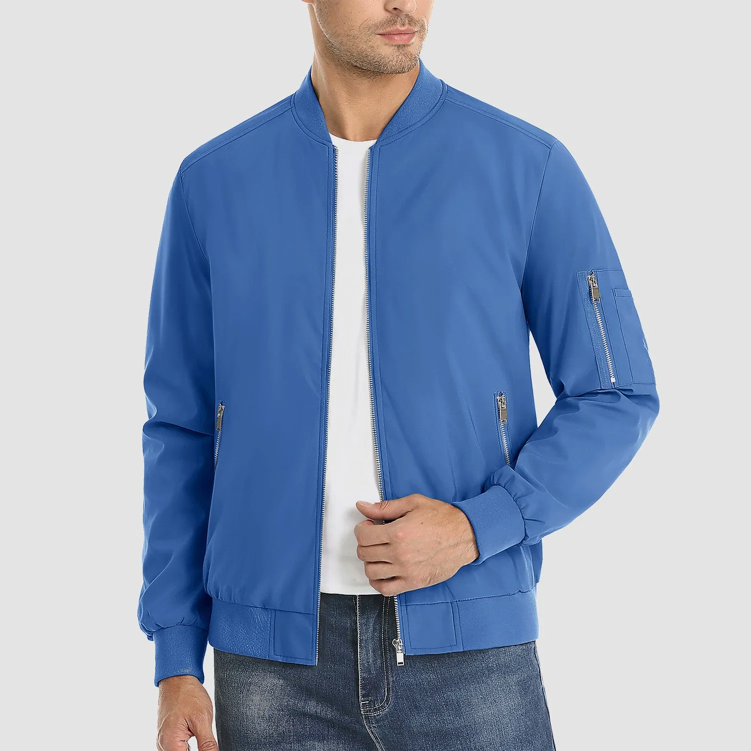 Men's Lightweight Zip-Up Bomber Jacket - Casual Spring Windbreaker