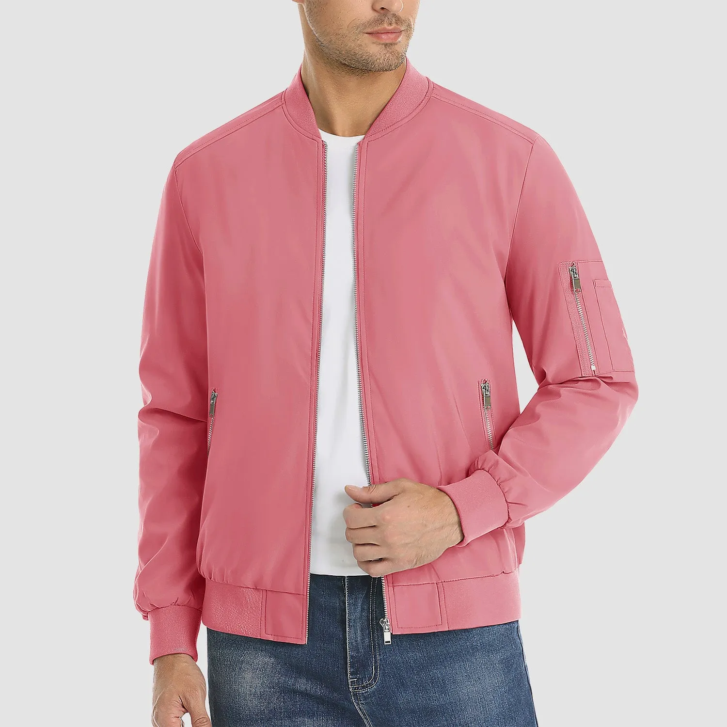 Men's Lightweight Zip-Up Bomber Jacket - Casual Spring Windbreaker