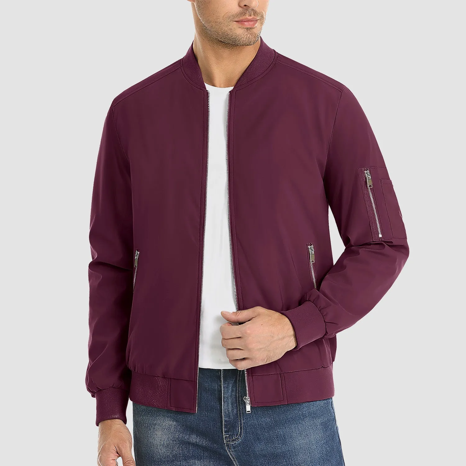 Men's Lightweight Zip-Up Bomber Jacket - Casual Spring Windbreaker