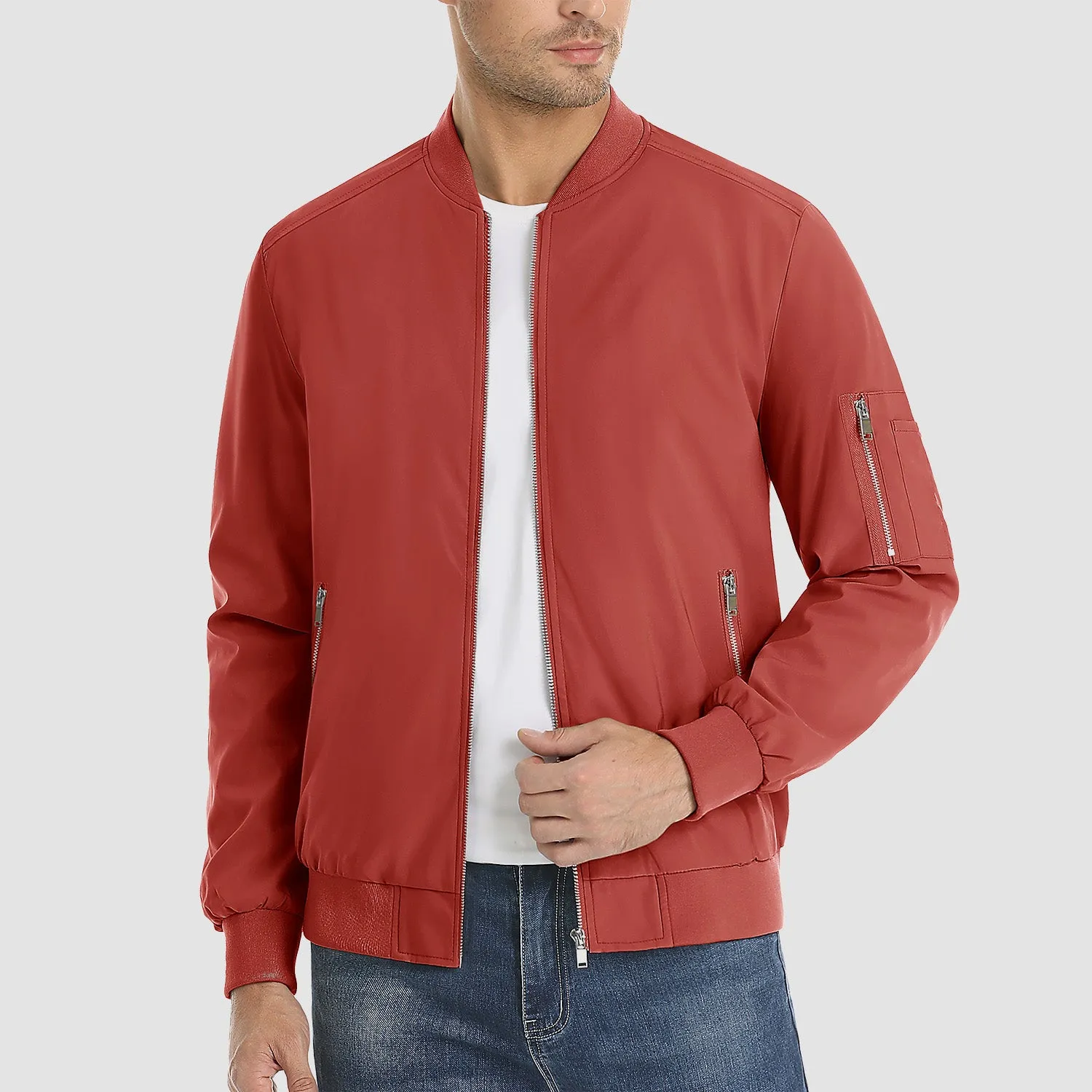 Men's Lightweight Zip-Up Bomber Jacket - Casual Spring Windbreaker