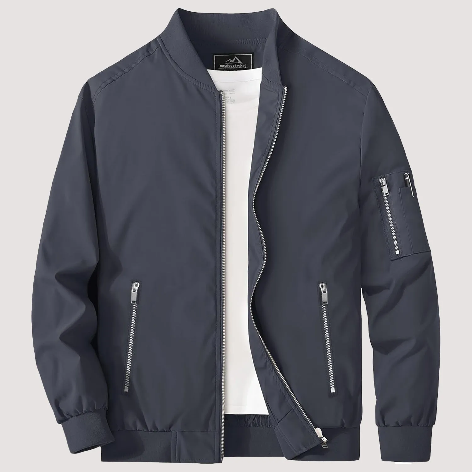 Men's Lightweight Zip-Up Bomber Jacket - Casual Spring Windbreaker