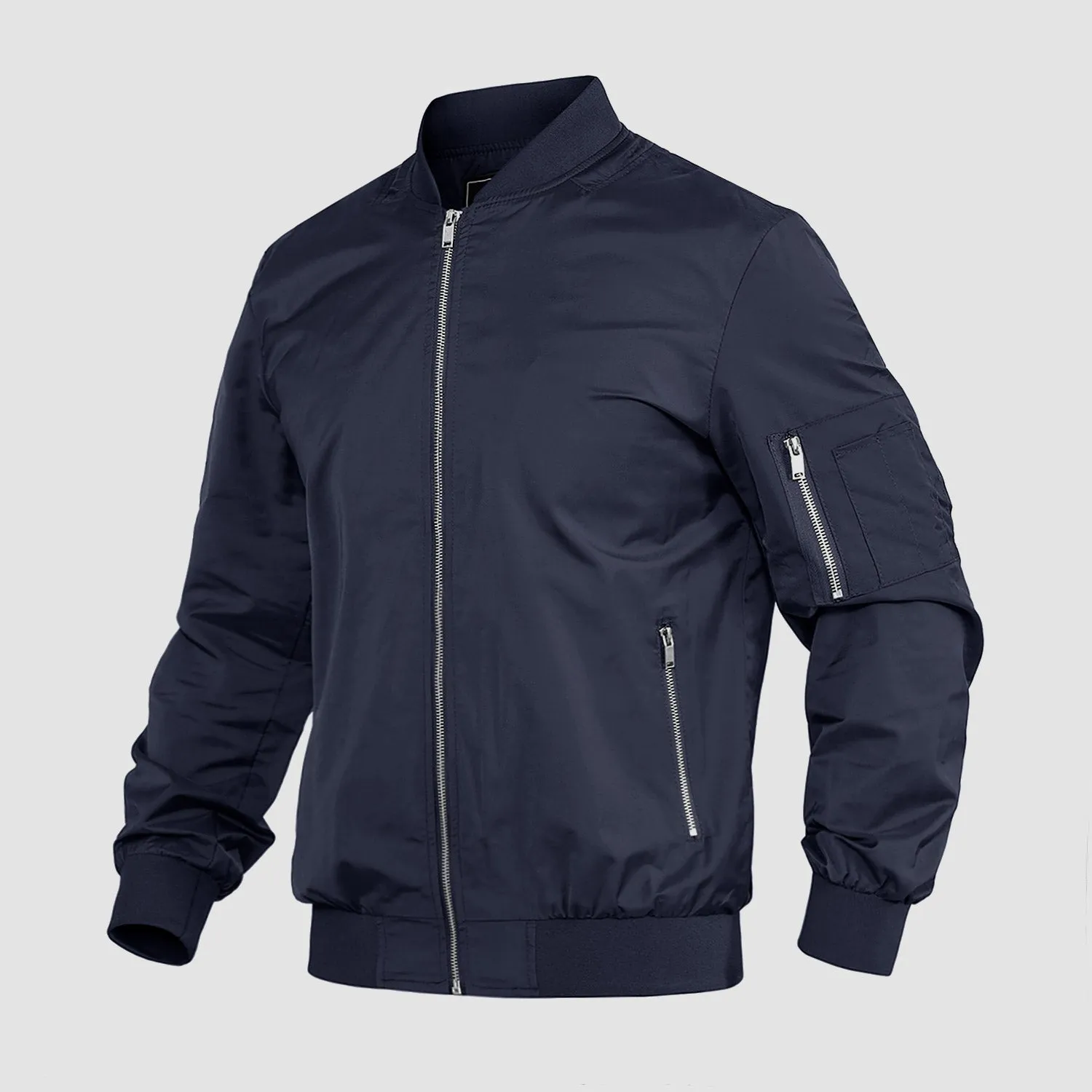 Men's Lightweight Zip-Up Bomber Jacket - Casual Spring Windbreaker