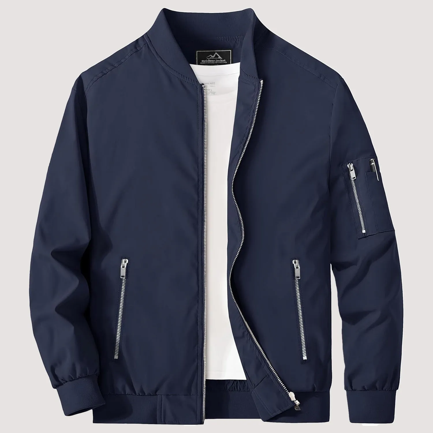 Men's Lightweight Zip-Up Bomber Jacket - Casual Spring Windbreaker