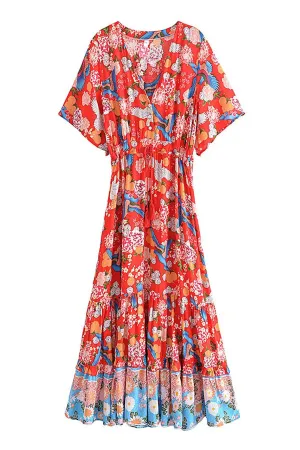 Midi Dress, Boho Dress, Sundress, Red Arabian Jasmine