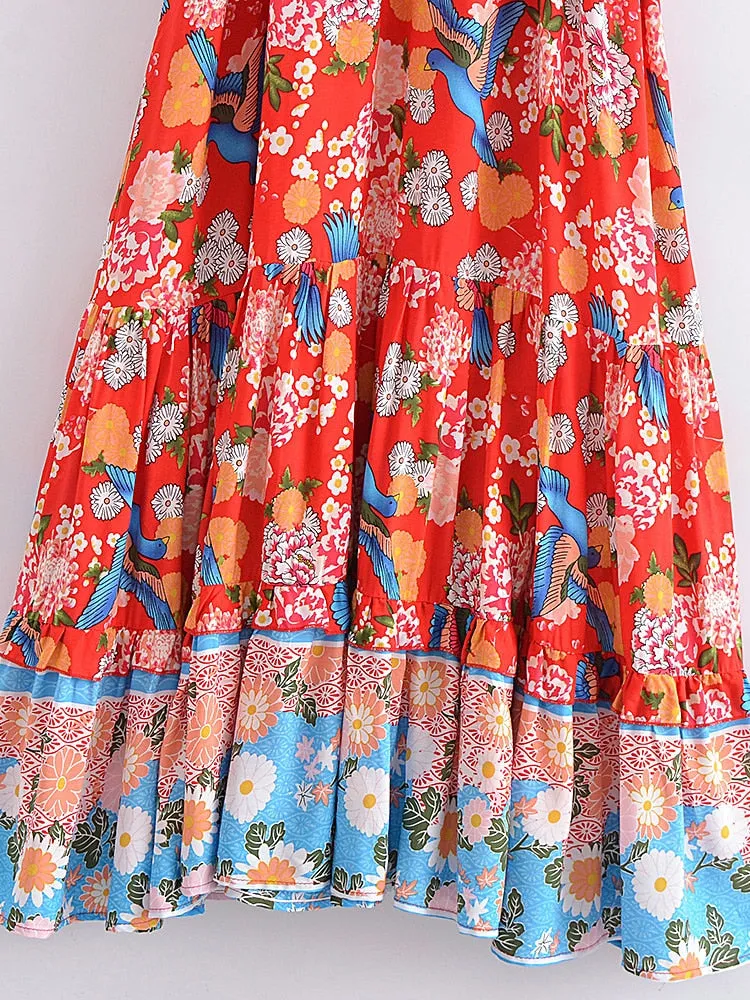 Midi Dress, Boho Dress, Sundress, Red Arabian Jasmine