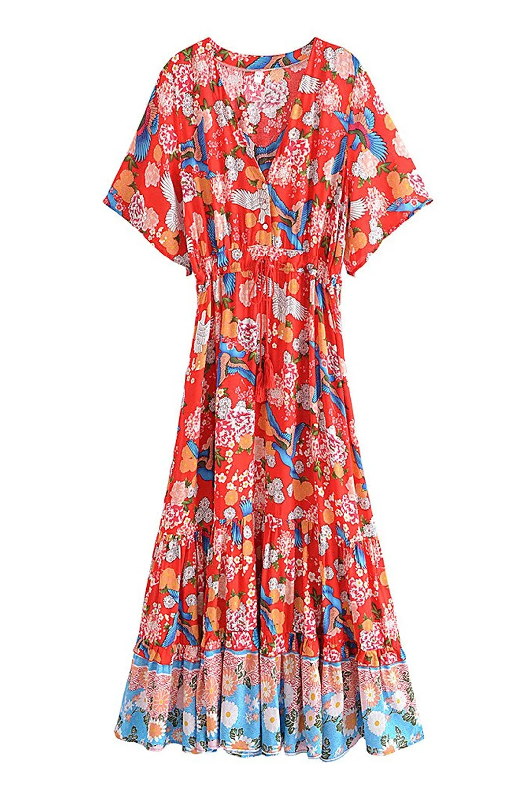 Midi Dress, Boho Dress, Sundress, Red Arabian Jasmine