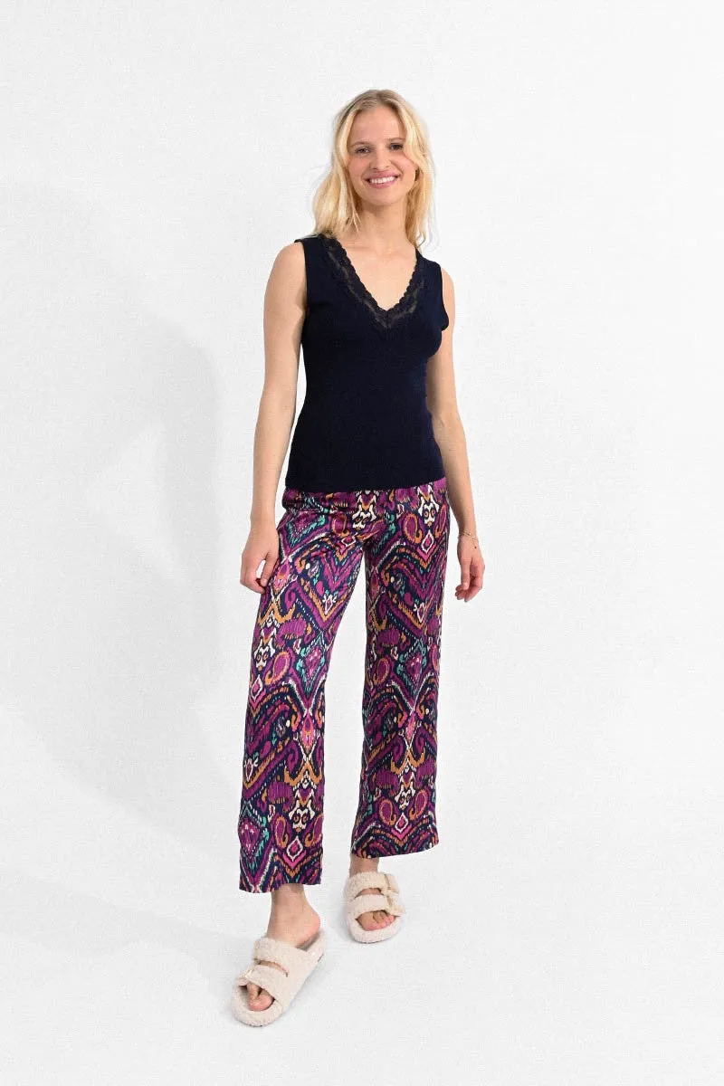 Molly Bracken Navy Blue Lace V-Neck Tank Top