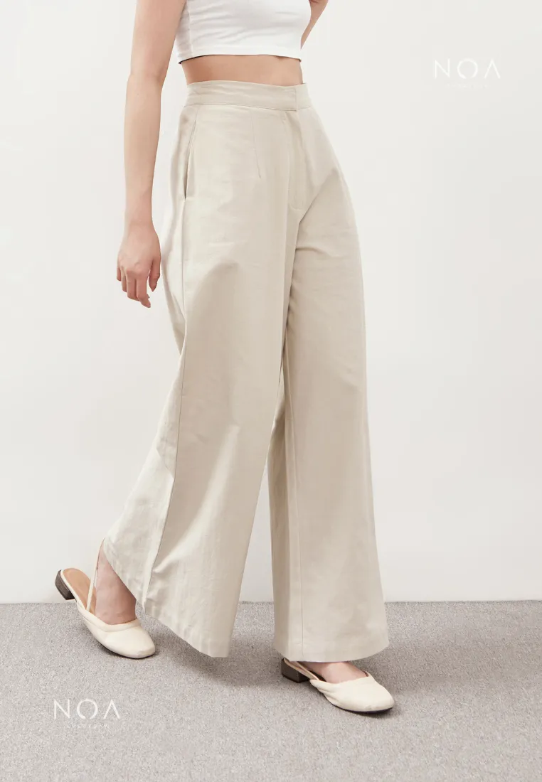 NAGISA Wide Leg Linen Pants - Light Cream