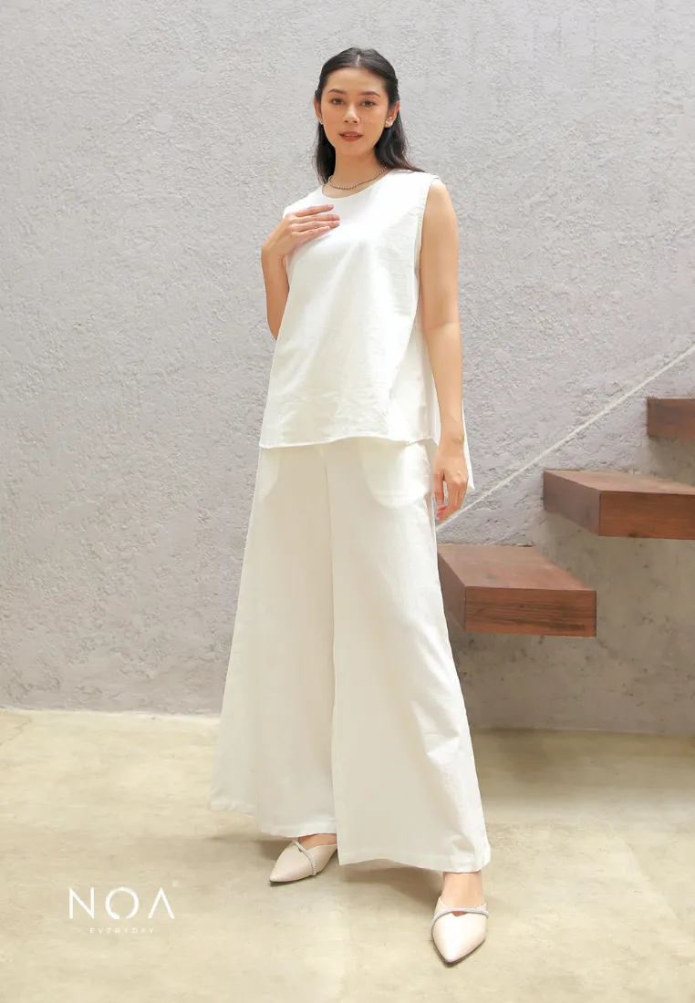 NAGISA Wide Leg Linen Pants - White