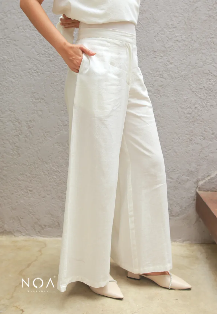 NAGISA Wide Leg Linen Pants - White