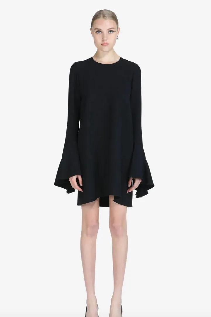 No. 21 - Pleated-Cuff Mini Dress: Black