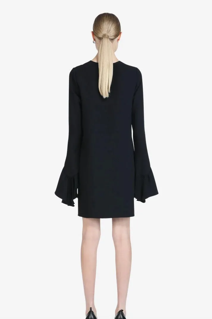 No. 21 - Pleated-Cuff Mini Dress: Black