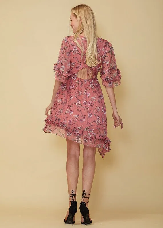 Nurode Wax Flower Asymmetrical Hi Lo Dress