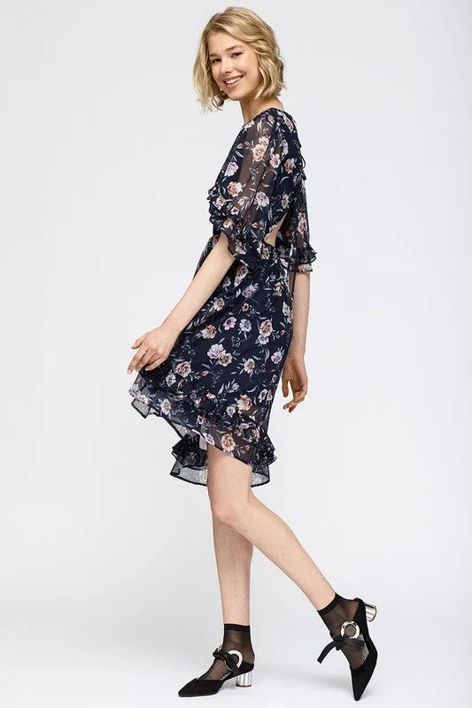 Nurode Wax Flower Asymmetrical Hi Lo Dress